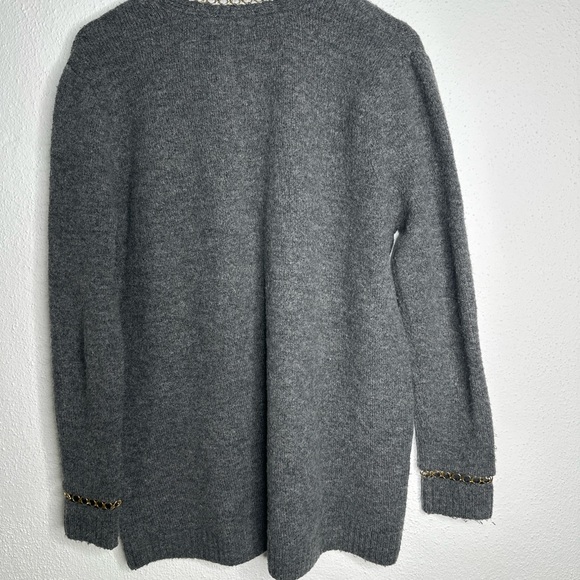Zara Gray V-Neck Sweater with Gold Trim - Picture 5 of 6